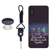 BTS เคสโทรศัพท์สำหรับ Xiaomi Redmi 9A ซิลิคอนนุ่มกรณีที่มีรูปแบบเดียวกันแหวนและเชือก