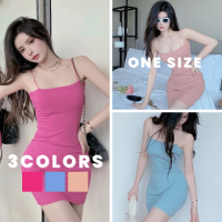 ?HOT SALE?มินิเดรสสีสดใสผ้าคอตตอนยืด สายเดี่ยวเข้ารูป 3 สี