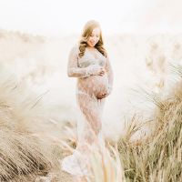 ◎ Mulher grávida vestido de maternidade Photo Shoot Gown Vestido Baby Shower Fotografia