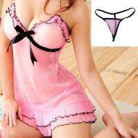 Women Pink Lace Sleepwear Baby Dolls Nightdress