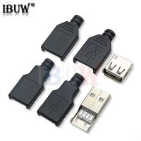 5PCS Type A Male Female USB 4 Pin Plug Socket Connector ibuw With Black Plastic Cover Type-A DIY 4P Kit NEW WATTY Electronics