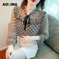 AOLINA เสื้อขนาดใหญ่ฤดูใบไม้ร่วงของผู้หญิงดีไซน์บาง Atasan Sifon ต่างประเทศ