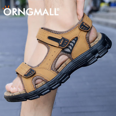ORNGMALL รองเท้าผู้ชายสูงหนังแท้คุณภาพชายหาดมีขนาดใหญ่เปิดรองเทาส้นสูงแบบเปิดปลายเท้า38-46