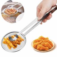 Stainless Steel Multi-functional Filter Spoon With Food Clip Kitchen Oil-Frying Salad BBQ Filter Strainer Cooking Accessories Colanders Food Strainers