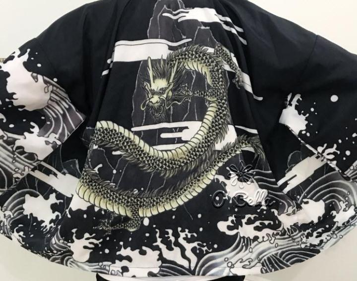 เสื้อคลุมญี่ปุ่นสำหรับผู้ชาย-ลายมังกรขาว-มังกรดำ-สไตล์กิโมโนลายสักชายสีดำ-เสื้อคลุมแฟชั่น-men-japanese-yukata-coat-kimono-outwear-vintage-loose-top-dragon