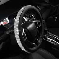 PU Leather Bling Bling Rhinestones Cystal Steering Wheel Cover Universal 15 Inch Auto Steering Black Silver Car Accessories