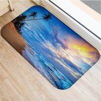 1 Pcs Beach Sea Style Printing Doormat Flannel Fabric Coconut Tree Beach Floor Mat Non-slip Mat Door Mat vloermat felpudo