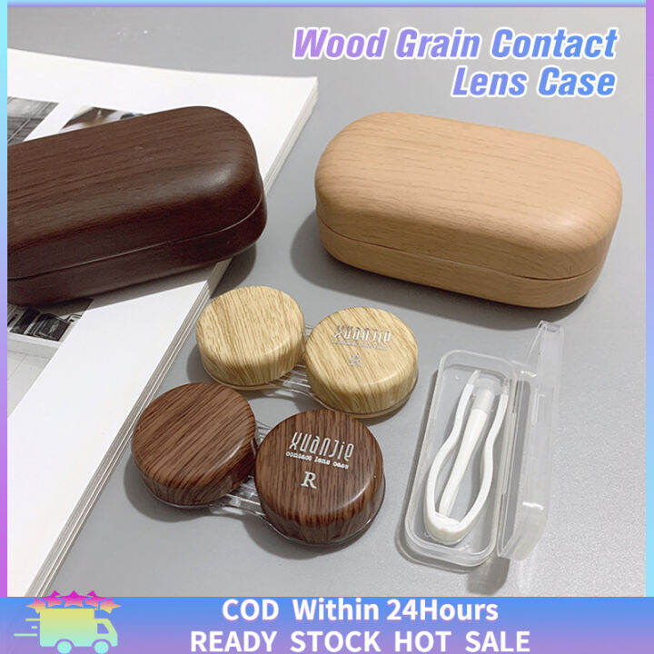 [Fast Delivery] Wood Grain Contact Lens Case Set Retro Simple Contact