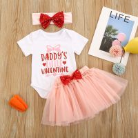 Valentines Day Newborn Baby Girls Clothes Sets 3pcs Letter Heart Print Short Sleeve Romper Bow Lace Tutu Skirts Headband  by Hs2023