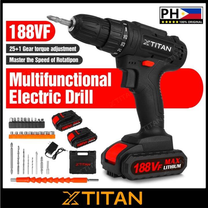 【ON SALE】Cordless Drill with 2 Batteries 188VF with 9*sleeve 18*bits