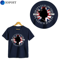 IOPOIT ตราประทับยูเนี่ยนแจ็คลำลองสำหรับผู้ชายและผู้หญิงเสื้อแบบหลวมครบรอบปีที่70th ทองคำขาวเสื้อยืดคอกลมยูบิลลี่ใส่ได้ทั้งชายและหญิงราชินีอลิซเบธเสื้อยืด Jack ยูเนี่ยนแจ็ค