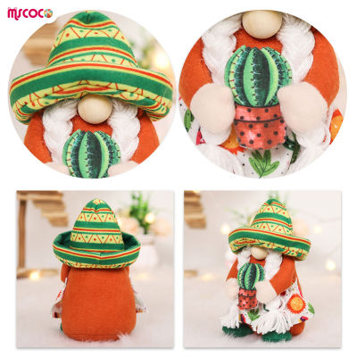 MSCOCO ตุ๊กตาโนมส์ไร้หน้าสำหรับคนเม็กซิกันผ้ากำมะหยี่เอลฟ์ในหมวกเม็กซิกันตกแต่งบ้านเน้นเสียง