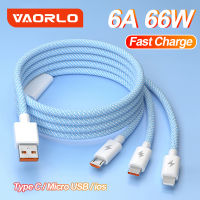 VAORLO Original 6A 66W 3 In 1สายชาร์จ1.2M Micro Usb/lightning/type C Fast Charge Charger Cord Nylon Braided Data Cables Compatible With Iphone 13 14 Huawei Mate 30 Xiaomi 11T Pro OPPO สมาร์ทโฟนสมาร์ทโฟน