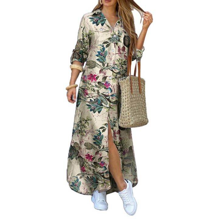 zanzea-women-loose-buttons-lapel-long-sleeve-flower-printed-maxi-dress