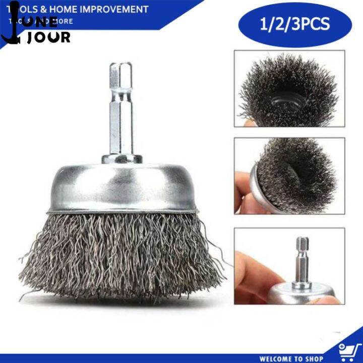 Junejour 3Pcs 5575mm Wire Brush Wheel For Dril Heavy Duty Rotary Wire