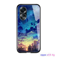 เคสโทรศัพท์พร้อมสำหรับ A58 OPPO 4G หรูหราอะนิเมะพระอาทิตย์ตกที่สวยงามกันกระแทกหรูหรากระจกเทมเปอร์เคสโทรศัพท์มันวาวฝาหลังฝาครอบเปลือกแข็ง