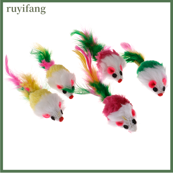 ruyifang-มินิเมาส์-pet-cat-interactive-ของเล่นแมวลูกแมวที่มีสีสันขนนกตุ๊กตาตลก