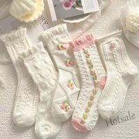 【hot sale】●✖ D19 White socks womens middle tube ins trendy Japanese powder mist color girl socks spring and summer thin section high-value lace JK socks