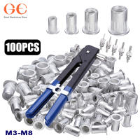 100PCS Rivet Nuts ชุด M3/M4/M5/M6/M8 หรือ 1PCS Rivet Nut ปืน + 5PCS Nut Rivet Mandrels repairtool,rivetgun,flatheadscrew,-cijiha