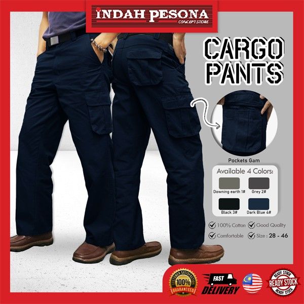 PREMIUM QUALITY Seluar Kargo Kain Tebal 6 Pocket NAVY BLUE / Workwear ...