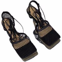 2021 New Net Mesh High heel Sandals Women square toe Ankle Strap Gladiator sandals Summer Sandals y lace up Party Shoes Woman