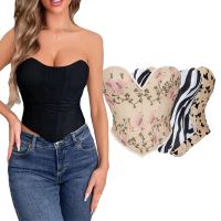 【LZ】✕▣  Senhora push up plástico osso espartilho Royal Court impressão Bustier emagrecimento cintura roupa moda