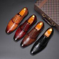 Men Crocodile Grain Leather Shoes Dress Business Office Shoe Mens Wedding Party Derby Shoes Mens Square Toe Flats Sizes 38-48