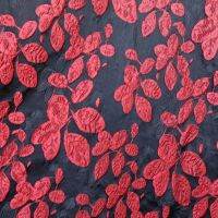 （HOT) พื้นผิวเทศกาลใบไม้สีแดงย้อนยุคสามมิตินูนใบไม้ชุดกี่เพ้าคลาสสิกผ้า jacquard