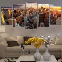 Sunset City Landscape - Canvas Wall Art ภาพวาด5ชิ้น-โปสเตอร์แบบแยกส่วน-Home Modern Decor-ภาพตกแต่งห้องนั่งเล่น