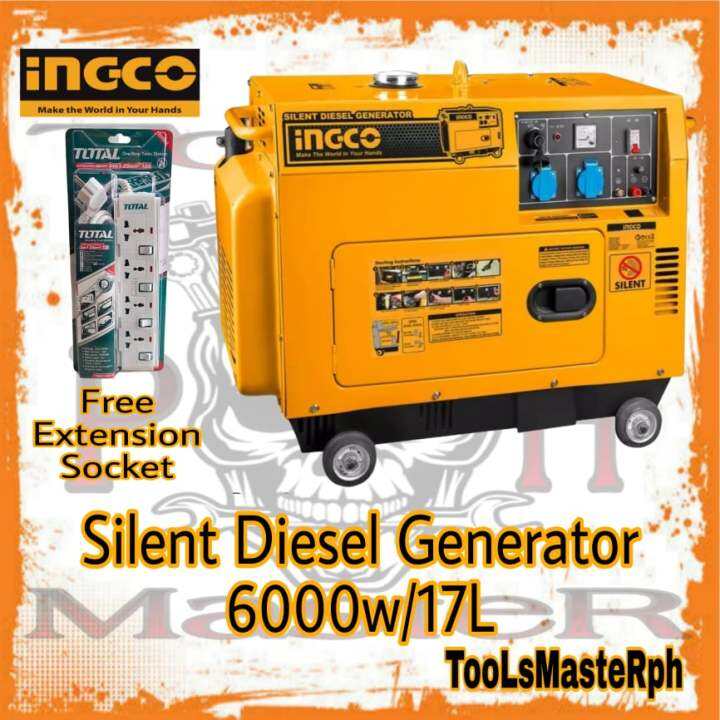 INGCO 6KVA 9HP Silent Type Diesel Generator 17L GSE60001-5P FREE ...