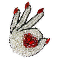 Beaded Rhinestones Rock Roll Finger Gesture Hand Heart Patches Punk Style Handmade Applique Sewing Dress Bag Shoes Accessories