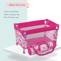 Baby Doll Crib Pack and Play Accessory Simulation DIY Doll Bed up to 18 Dolls with Carry Along Bag Toy Gift for Girls and Kids