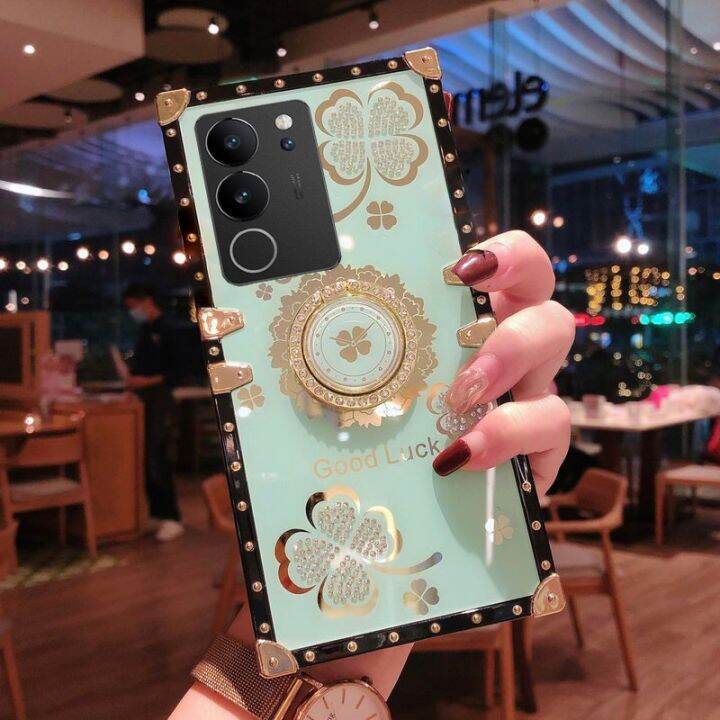 เคสสำหรับ-vivo-v29-v27-v27e-5g-v-29-v-27-vivov29เคส-vivov27e-vivov27-2023สำหรับผู้หญิงเคสด้านหลังเคสมือถือแบบมีห่วงจับยึด-tpu-นิ่มกันกระแทกกันกระแทกรูปดอกไม้โคลเวอร์