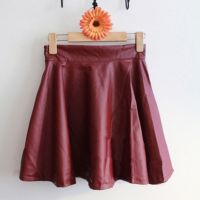 【CW】 New Skirt Waist Short Pleated Faux Leather Skirts