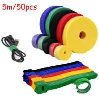 5M/50pcs Releasable Cable Ties Color Reusable Cable Organizer Self Adhesive Nylon Hook Loop Wrap Bundle Ties T-type Wire Manager Cable Management