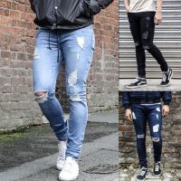 ○❃ Ready Stock S-3XL Plus Size Men Ripped Jeans Blue Black Casual Spring Autumn Summer Slim Elastic Hole Long Denim Pants