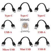 Hitam 0.1M Tipe-C USB-A B C Mini USB Mikro untuk USB-A 2.0 Pria Silikon Lembut Di Atas Lutut Datar Pendek Kabel Data 30AWG