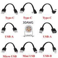 Hitam 0.1M Tipe-C USB-A B C Mini USB Mikro untuk USB-A 2.0 Pria Silikon Lembut Di Atas Lutut Datar Pendek Kabel Data 30AWG