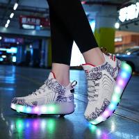 Heelys รองเท้าตาข่ายสำหรับเด็กชายและเด็กหญิง, รองเท้า LED แบบชาร์จไฟได้สำหรับผู้ใหญ่, มีไฟ, รองเท้าล้อคู่