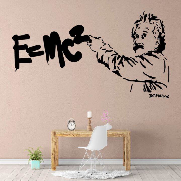 sale-nancarenko1977-banksy-einstein-สติ๊กเกอร์ติดผนังอุปกรณ์ตกแต่งบ้าน-vinilo-decorativo-wall-art-decal-สำหรับตกแต่งห้องนอน-wallstickers