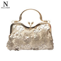 top●NALLCHEER womens handbag Mesh bead piece soft bag dinner bag wedding dress Cheongsam chain hand gold bag