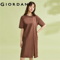 GIORDANO ผู้หญิง เดรสผ้าฝ้ายคอกลมแขนสั้นปักลายตัวอักษร Free Shipping 05463472