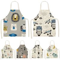 Cartoon Animal Pattern Kitchen Apron For Women Pet Lion Cotton Linen Bib House Cleaning Pinafore Home Cooking Apron Accessories