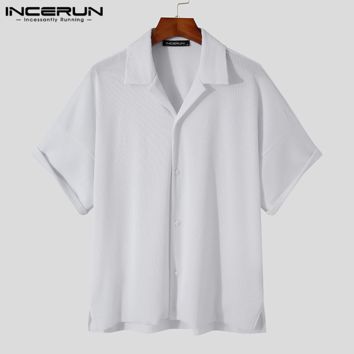 incerun-เสื้อเชิ้ตแขนสั้นผู้ชาย-เสื้อยืดธุรกิจมีกระดุมที่ปลายปกเสื้อ-สไตล์ตะวันตก