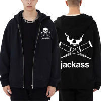 Jackass Logo Graphic Printed Black Zip Hoodie Classic Vintage Sweatshirt Coat Men Oversized Casual Loose Cardigan Hoodies Size XS-4XL