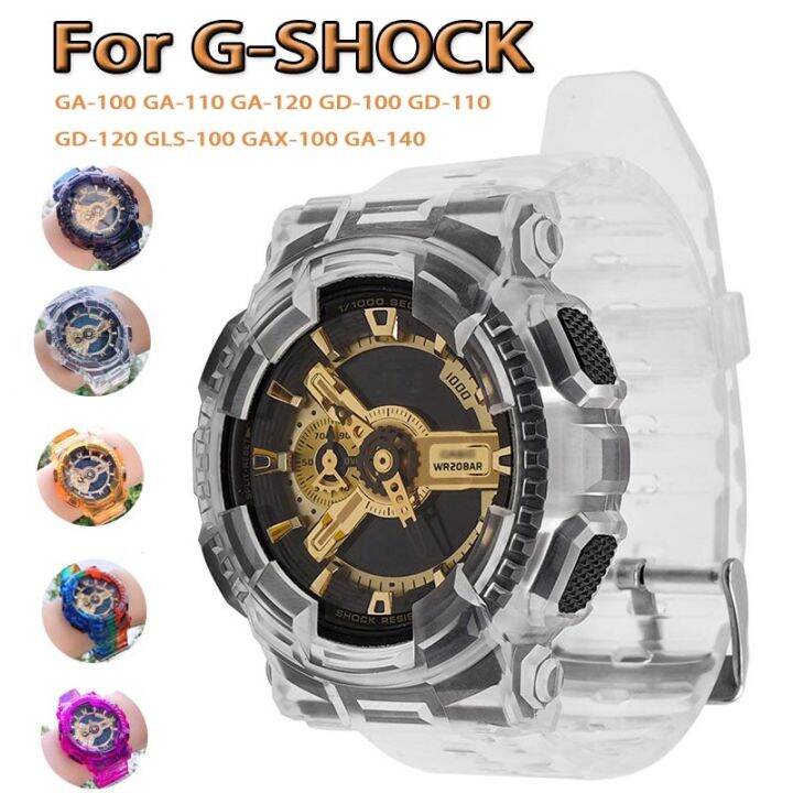 tpu-ยาง-bezel-สำหรับ-g-shock-ga-100-ga-110-ga-120-gd-100-gd-110-gd-120-gls-100-gax-100-ga-140สไตล์เดียวกันสำหรับบุรุษและสตรีกีฬากันน้ำสายคล้องคอสร้อยข้อมือ-gradient-สีลูกอม-watchband