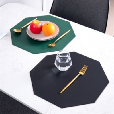 ❒ↂ❃ Creative solid color fan-shaped octagonal thickened double-sided usable leather western food pad heat insulation pad coaster spot wholesale