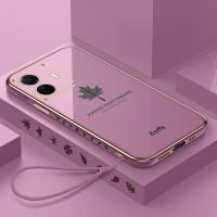 ฝาครอบด้านหลังเป็นป้องกันซิลิโคนนิ่มสำหรับ C55 Realme สายคล้องแบบมีเคสเคลือบเงาวาวใบเมเปิลเคสโทรศัพท์กันชนสี่เหลี่ยม