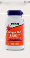 Now Foods, Mega D-3 &amp; MK-7, size 180 mcg. (5,000 IU) contains 60 capsules