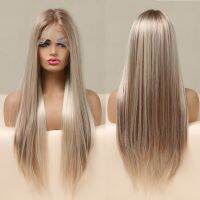 【LZ】✲△  Brown Blonde Lace Front Wigs Long Straight Synthetic Lace Wigs T-Middle Part with Baby Hair Womens Hair Wigs Heat Resistant